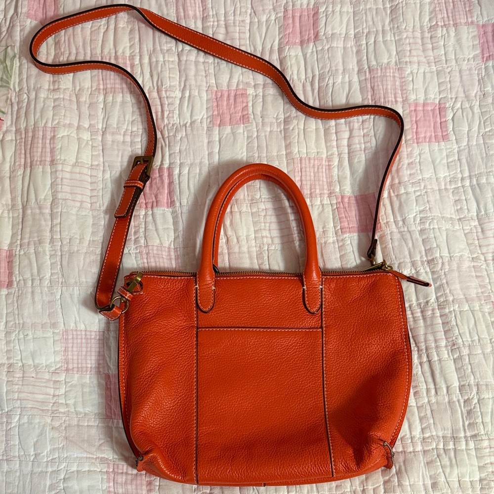 NEW G.I.L.I. Orange Leather Crossbody Handbag